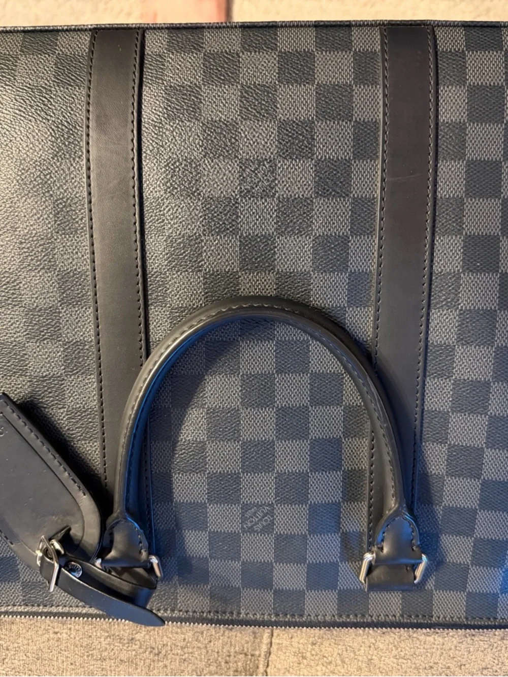 Louis Vuitton Black and Dark Gray Checkered Briefcase Tote
